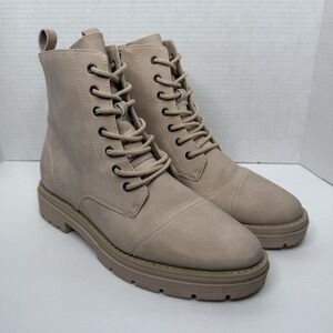 TOMS Alaya Combat Boot Women's 10 Beige Sahara Synthetic Nubuck Lace Up Cap Toe